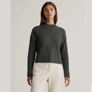 Quince Mongolian Cashmere Wide-Rib Mockneck Sweater Moss M